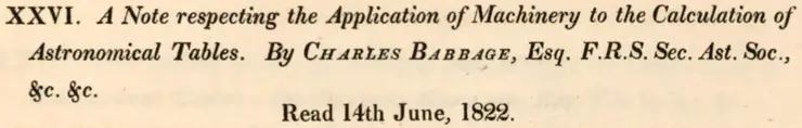 A Note respecting the Application of Machinery to the Calculation of Astronomical Tables