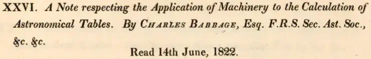 A Note respecting the Application of Machinery to the Calculation of Astronomical Tables